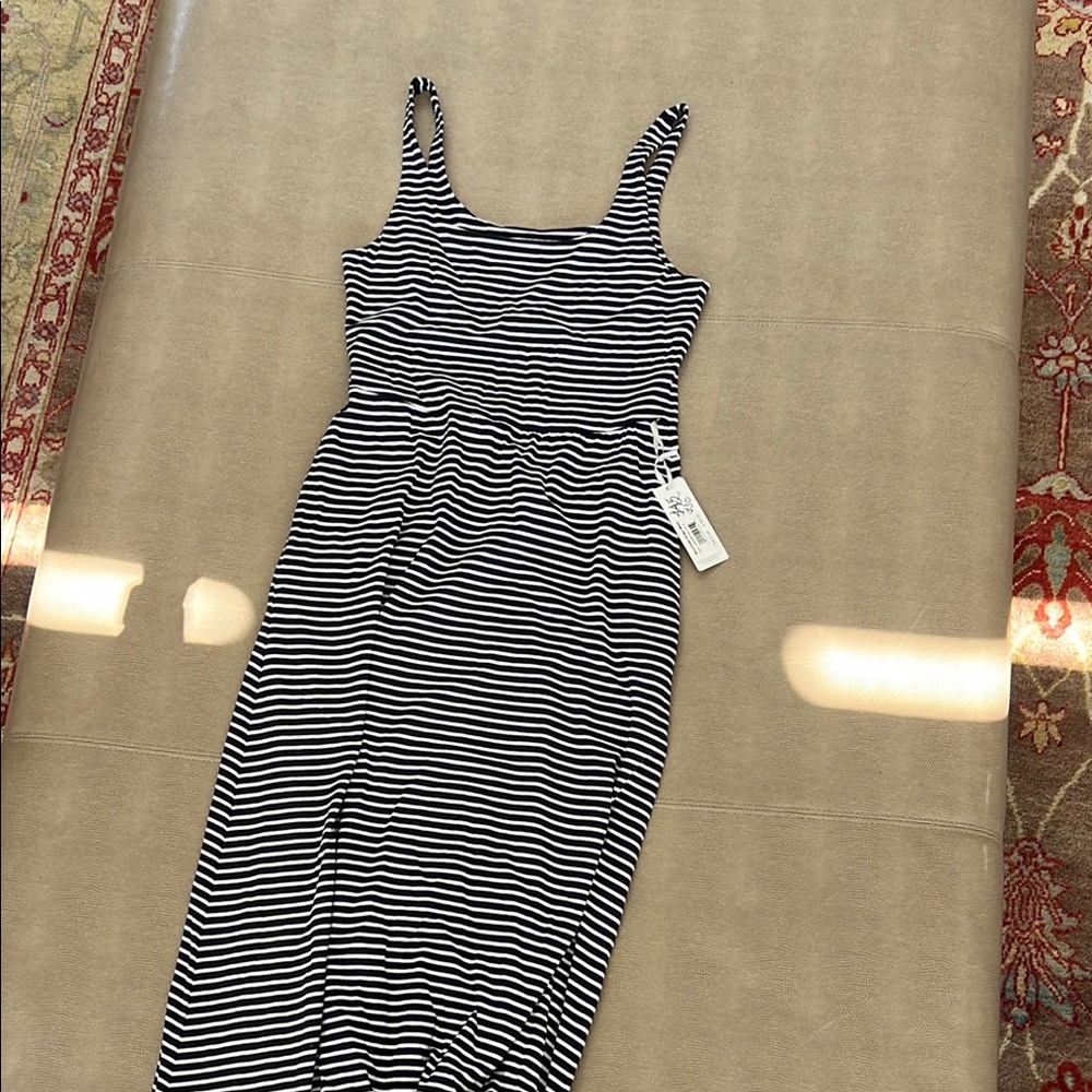 Blue and White Sleeveless Maxi Sundress